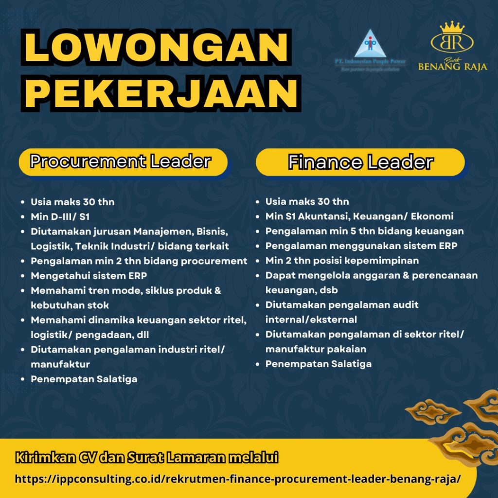 Rekrutmen Finance & Procurement Leader Batik Benang Raja