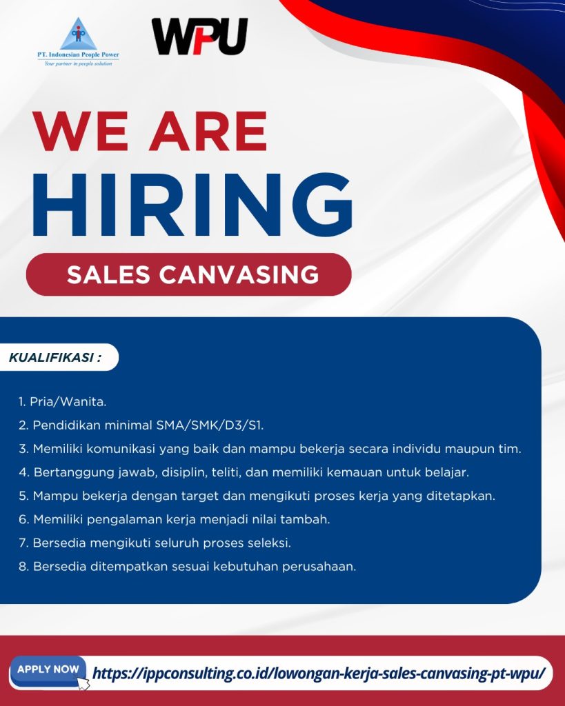 Lowongan Kerja Sales Canvasing PT Wibawa Putra Utama